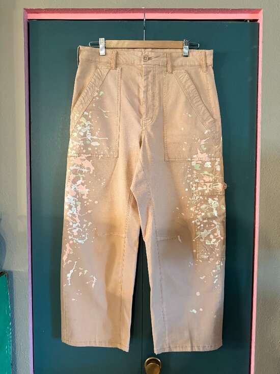 Pilcro Pants - Pilcro The Millie Low Slung Barrel Pant, Paint Splatter - size 30